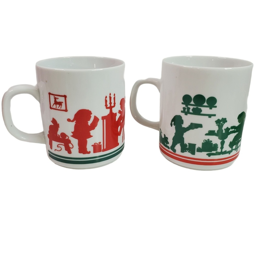 Vintage Avon Santa's Family Christmas Coffee Mugs Cups 1984 Holiday Set of 2